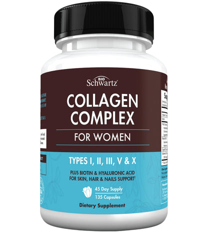Multi Collagen Pills for Women (Types I II III V X) with Vitamin C Hyaluronic Acid Biotin BioSchwartzUS supplements