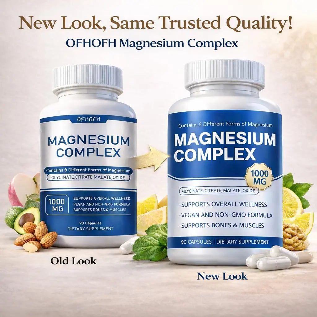 Magnesium Complex Supplement 8 Elemental - Magnesium Glycinate, Citrate, Malate, Oxide | Easy Absorption for Bones, Muscle, Energy, Vegan, Non-GMO 90 Capsules (1pc) OFHOFHnz supplements
