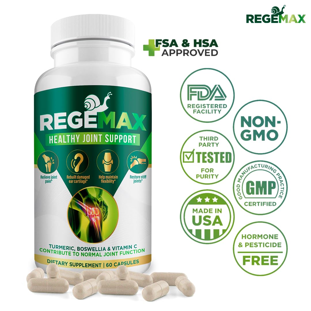 AURA VITAMINS REGEMAX regenerates and Helps Alleviate Joint discomfort Supplement, Snail Protein, Boswellia Serrata, and Turmeric – 60 Caps. (2) AURA VITAMINSAu supplements