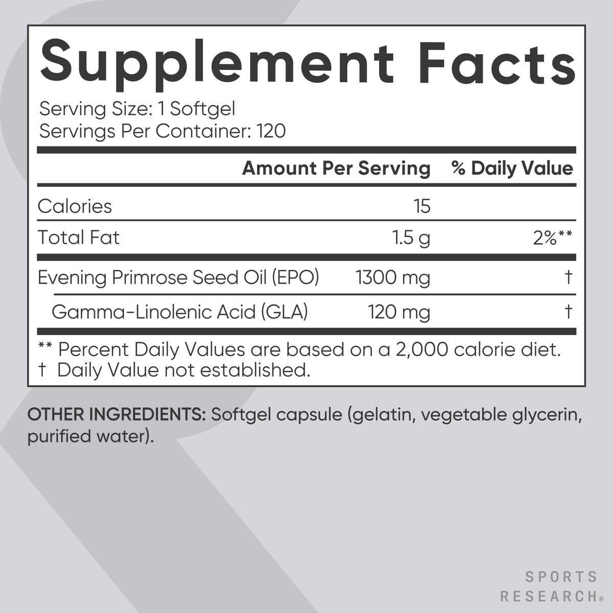 Sports Research Evening Primrose Supplement from Cold Pressed Oil - Softgels for Women’s Health & Skin Health - Gluten Free & Non-GMO GLA - High Potency 1300mg, 120 Count Sports ResearchAu supplements
