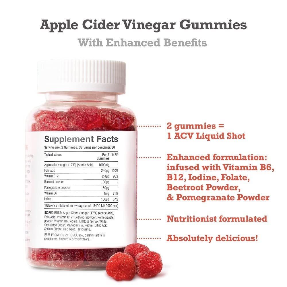 Apple Cider Vinegar Gummies with The Mother 1000mg Enhanced with Vitamin B12 & Folic Free SoulUS supplements