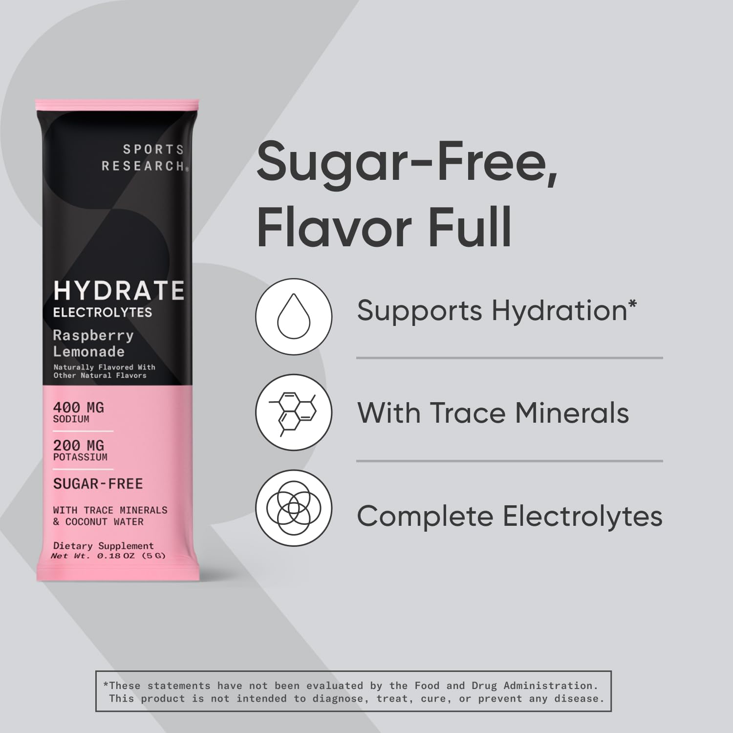 Sports Research Hydrate Electrolytes Powder Packets - Sugar-Free & Naturally Flavored Sports ResearchUS supplements