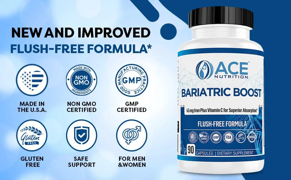 Bariatric Boost One-A-Day Multivitamin 90 Day Supply with 45mg Iron Post Gastric Bypass Sleeve Surgery | Non-GMO, Gluten Free, Bariatric Multivitamin Made in USA | ACE NUTRITIONAu supplements