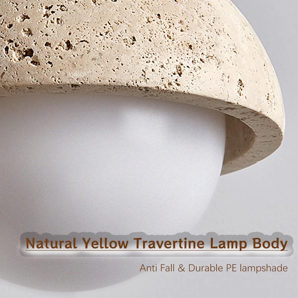Spherical Wabi Sabi Pendant Light Natural Stone Retro Japanese Style Yellow Travertine Pendant Lighting Vintage Mini Wood Nordic Hanging Light for Kitchen Island Dining Room Bedroom Hallway Bedside OROILUPUAu supplements