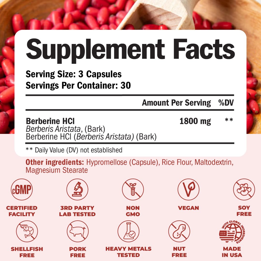 Vimerson Health Berberine Supplement with Third Party Tested Berberine 1800mg - Immune Support Supplement for Cardiovascular, Gastrointestinal Function & Metabolic Aid - Vegan & Non-GMO Vimerson HealthAu supplements