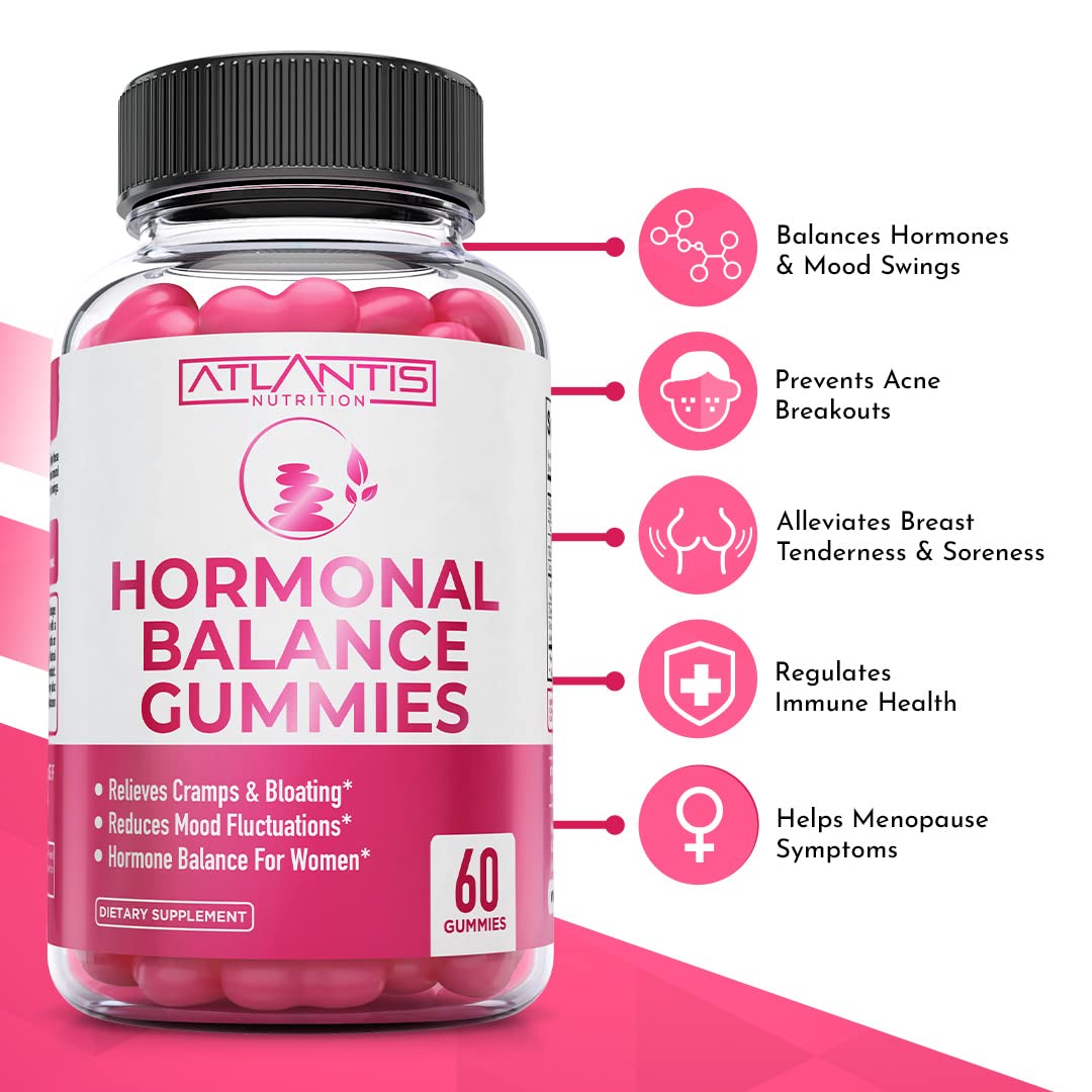 Atlantis Nutrition Hormonal Balance for Women & PMS Relief Gummies - Alleviates Cramps, Bloating, Mood Swings, Hot Flashes & Night Sweats - Cranberry, Dong Quai & Chasteberry Menstrual Cramp Relief Atlantis NutritionAu supplements