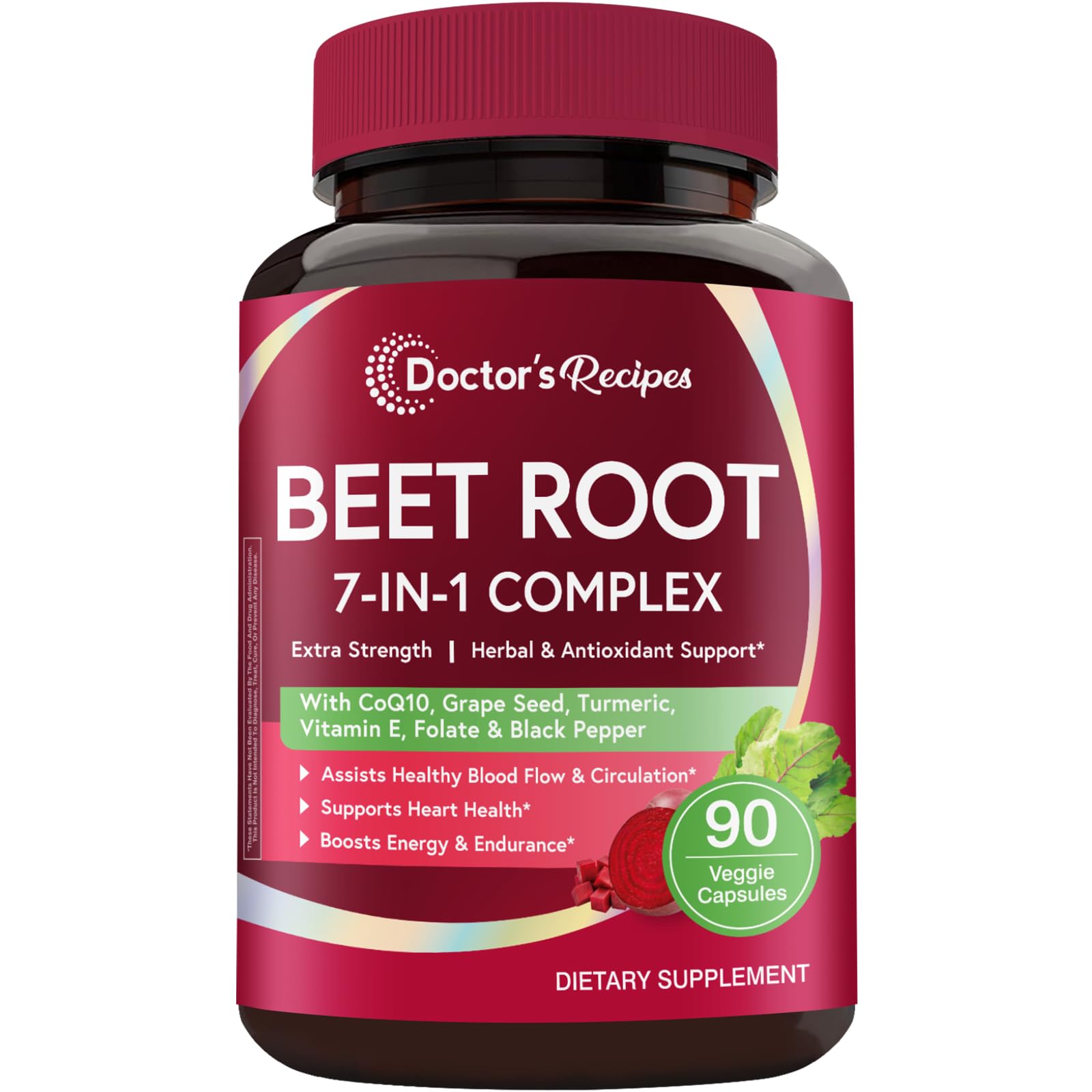 Doctor's Recipes Beet Root Capsules, 20:1 Extract with Grape Seed, CoQ10, Turmeric, Black Pepper for Enhanced Absorption, Supports Heart, Circulation, Energy & Nitric Oxide, Non-GMO, 90 Veg Caps Doctor's RecipesAu supplements