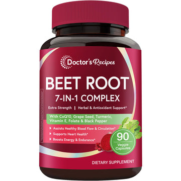 Doctor's Recipes Beet Root Capsules, 20:1 Extract with Grape Seed, CoQ10, Turmeric, Black Pepper for Enhanced Absorption, Supports Heart, Circulation, Energy & Nitric Oxide, Non-GMO, 90 Veg Caps Doctor's RecipesAu supplements