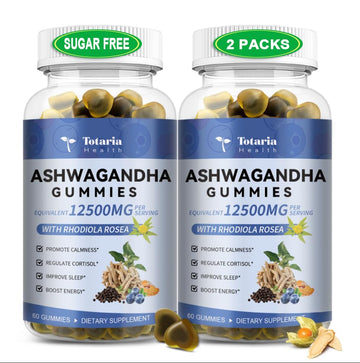 (2 Packs) Sugar Free Ashwagandha Filled Gummies w/Vitamin D3, Magnesium Glycinate, Rhodiola, Ultra Strength Ashwa Root Supplements for Women & Wen, for Relaxation, Energy, Cortisol Gummies TotariaAu supplements