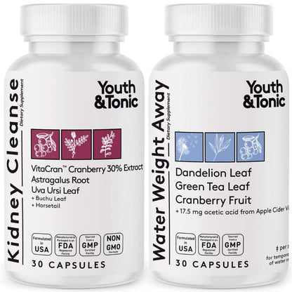 Youth & Tonic Daily Water Retention Pills for Kidney Cleanse Swelling and Excess Body Fluid Youth & TonicUS supplements