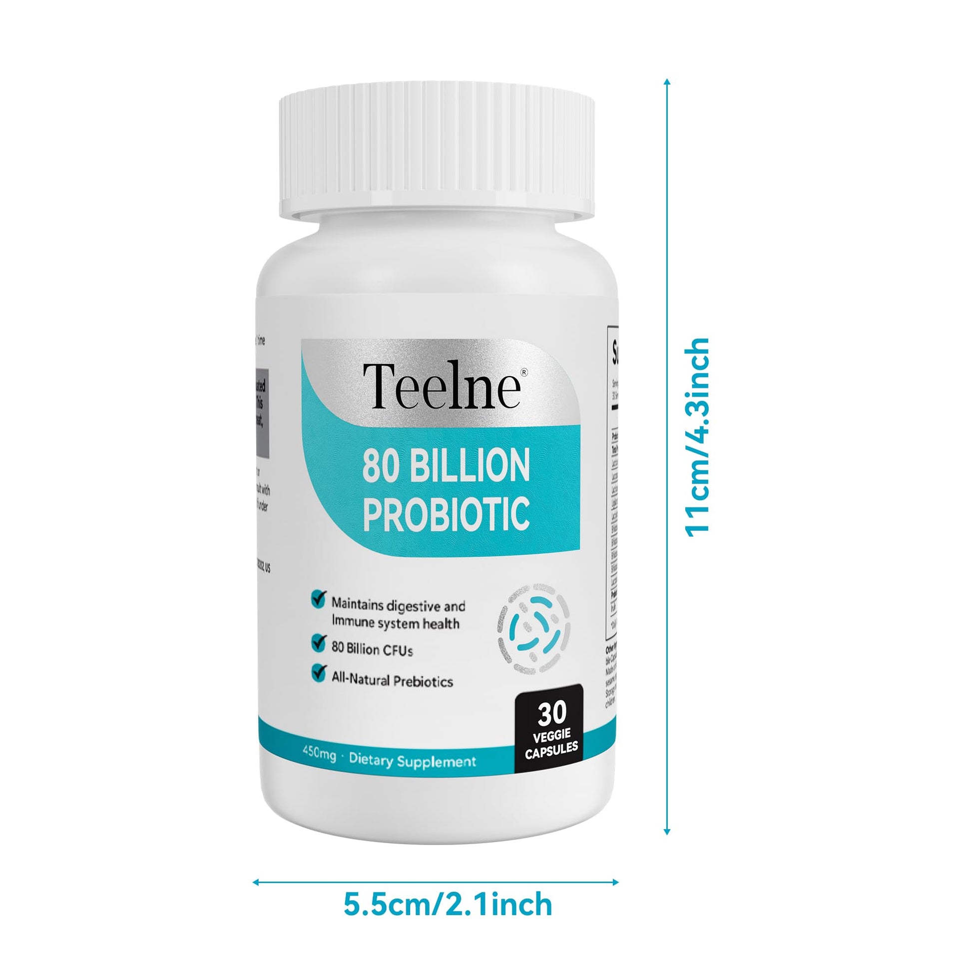 Teelne Probiotics 80 Billion CFU - 10 strains, Prebiotic+ Probiotics Support Digestive & Gut Health, Bloating & Constipation Relief, 30 Capsules (30-Day Supply) TeelneAu supplements