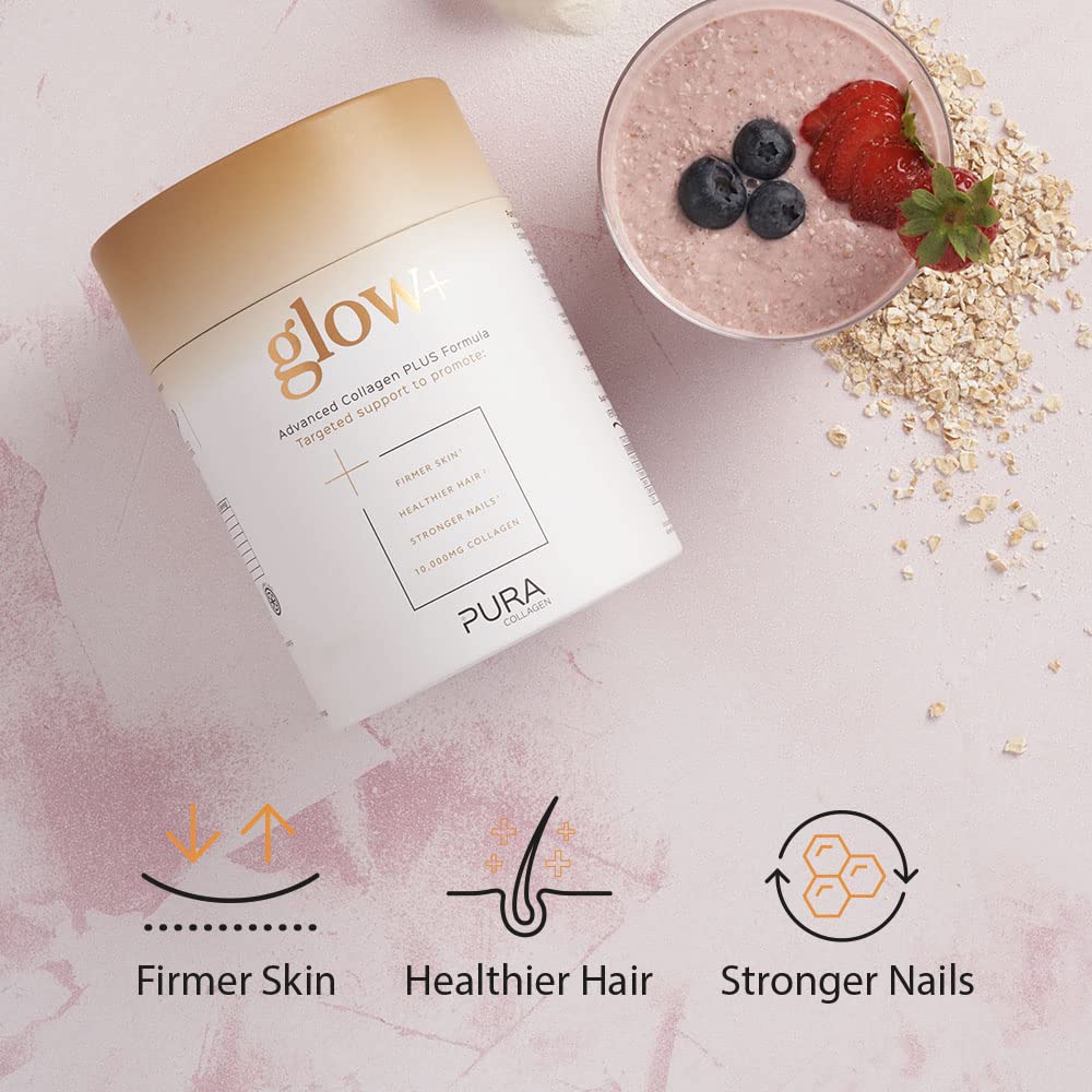 Pura Collagen Powdered Supplement Glow+, 10,000mg Hydrolysed Peptides, Hyaluronic Acid, Vitamins & Minerals, 28 Servings, 284 g Pura CollagenAu supplements
