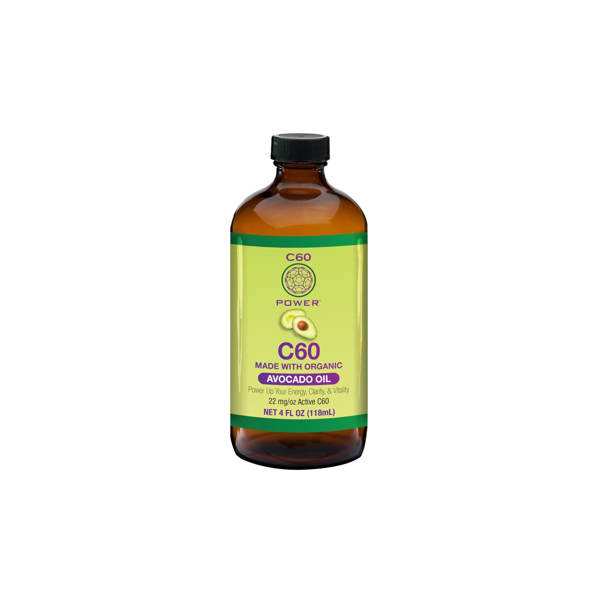 C60 Power C60 in Organic Avocado Oil - Natural Wellness & Antioxidant Support for Men & Women, 99.99% Pure Carbon Fullerenes, Promotes Energy, Mental Clarity, & Stamina - 4 fl oz Bottle C60 Purple PowerAu supplements