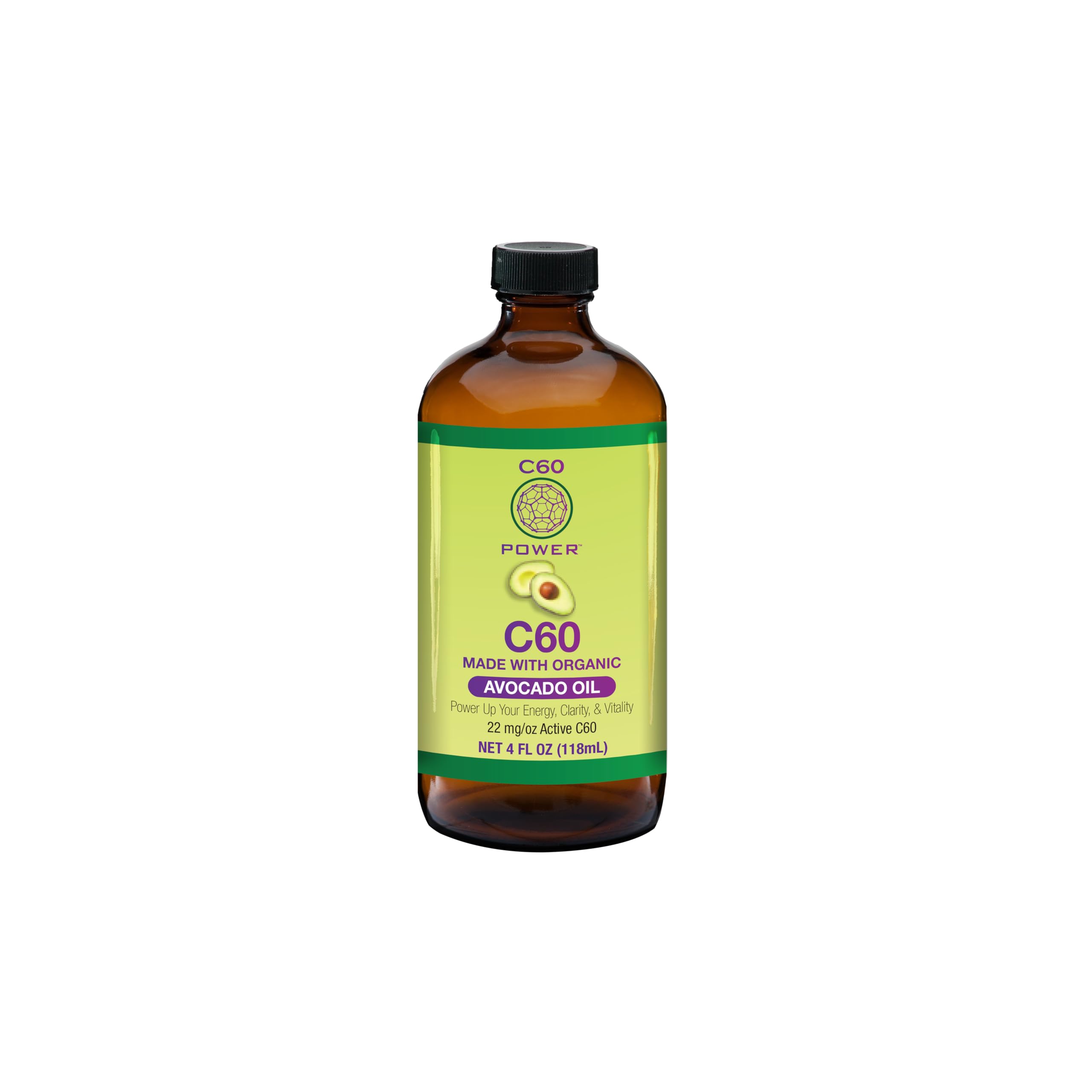 C60 Power C60 in Organic Avocado Oil - Natural Wellness & Antioxidant Support for Men & Women, 99.99% Pure Carbon Fullerenes, Promotes Energy, Mental Clarity, & Stamina - 4 fl oz Bottle C60 Purple PowerAu supplements