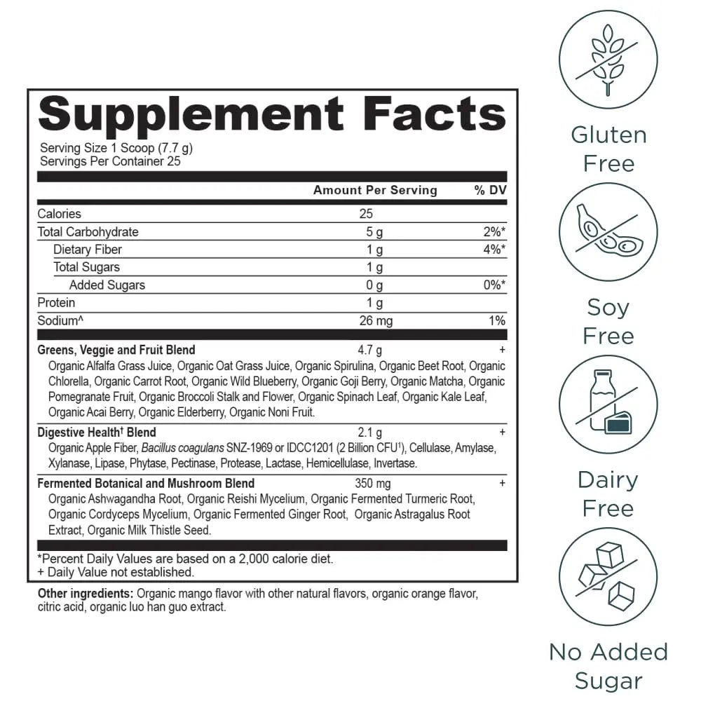 Ancient Nutrition Organic Supergreens Powder, Mango, 25 Servings + Multi Collagen Protein Powder, Vanilla, 60 Servings Ancient Nutritionnz supplements