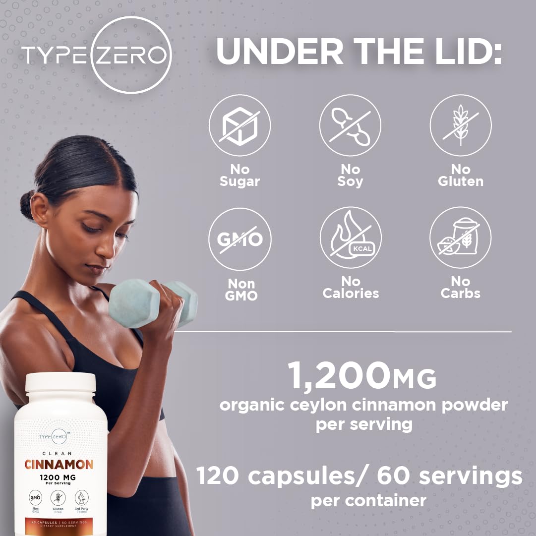 Type Zero Ceylon Cinnamon Capsules (1200mg | 120 Capsules) - Natural, Non-GMO, Gluten Free, Organic Cinnamon Bark Supplement Type ZeroUS supplements