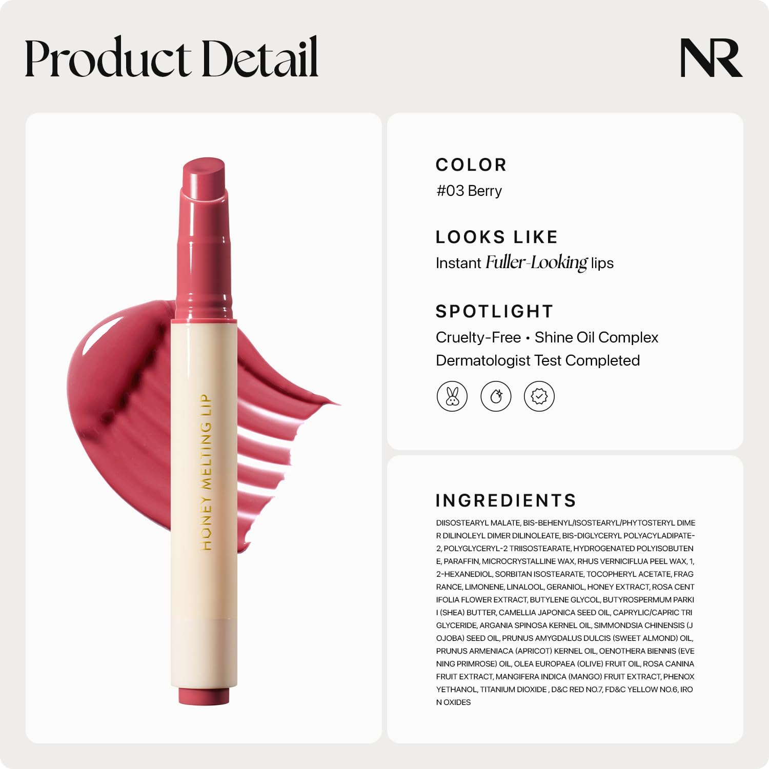 Nature Republic HONEY MELTING LIP (03 BERRY) SOFT LIP STICK, Hydrating Gloss, Moisturizing balms, Sheer tint, Shine & Glowy Finish, korean make up Nature RepublicAu supplements