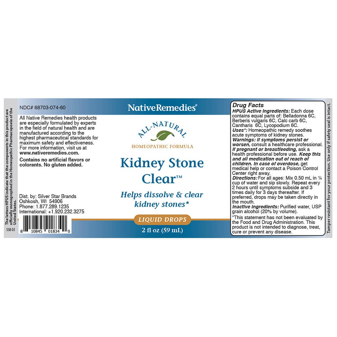 Native Remedies Kidney Stone Clear - Natural Homeopathic Formula Temporarily Helps Dissolve and Clear Kidney Stones - Relieves Pain, Nausea and Vomiting - 59 mL Native RemediesAu supplements