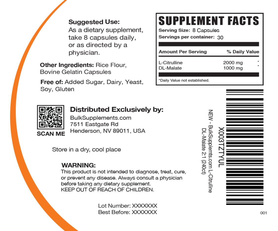 BULKSUPPLEMENTS.COM L-Citrulline Malate Capsules - Citrulline Malate 3000mg BULKSUPPLEMENTS.COMAu supplements