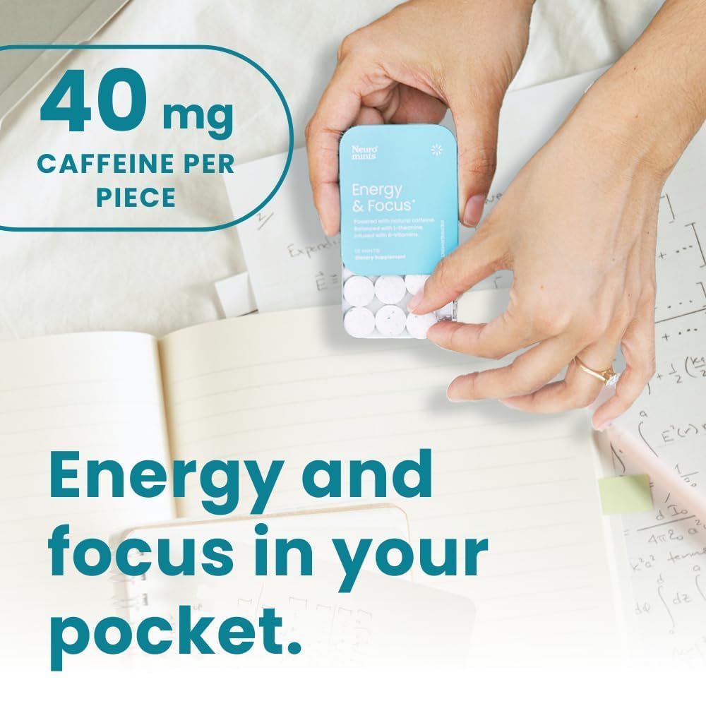 Neuro Energy & Focus Mints - Sugar Free Breath Mints with 40mg Natural Caffeine, B Vitamins & L-Theanine - Vegan Brain Supplement for Exercise, Study & Daily Focus - Peppermint, 72 ct NeuroAu supplements