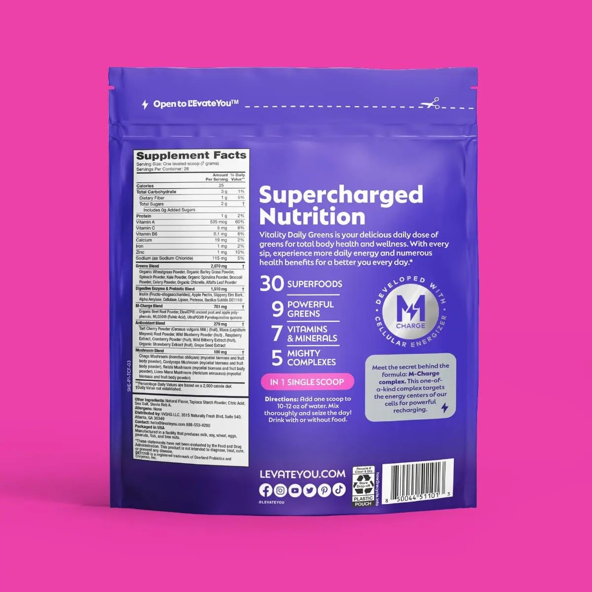 L'Evate You Vitality Daily Greens Powder (28 Servings) 30 Superfoods, 9 Greens - for a Cellular Energy Boost, Powered by M-Charge Complex for All Day Energy (Tart Cherry) Steve Harvey's L'Evate YouAu supplements