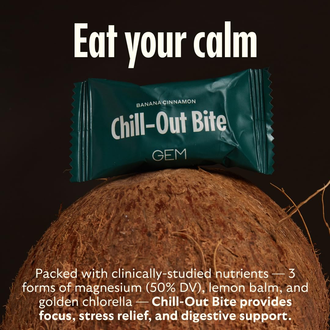 GEM Calm Bite | Supports Calm Mind & Clarity | Magnesium L-Threonate, Golden Chlorella, Lemon Balm | Holistic Non-Habit Forming | Gluten Free, Soy Free, Banana Cinnamon (7 Count) GEMAu supplements