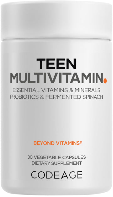 Codeage Teen Multivitamin - Vitamins A, C, D3, B6, B12, Folate, Zinc, Magnesium, Iron, Probiotics, Fermented Spinach - Multivitamins for Teenage Boys and Girls - Non-GMO, Gluten-Free - 30 Capsules CodeageAu supplements