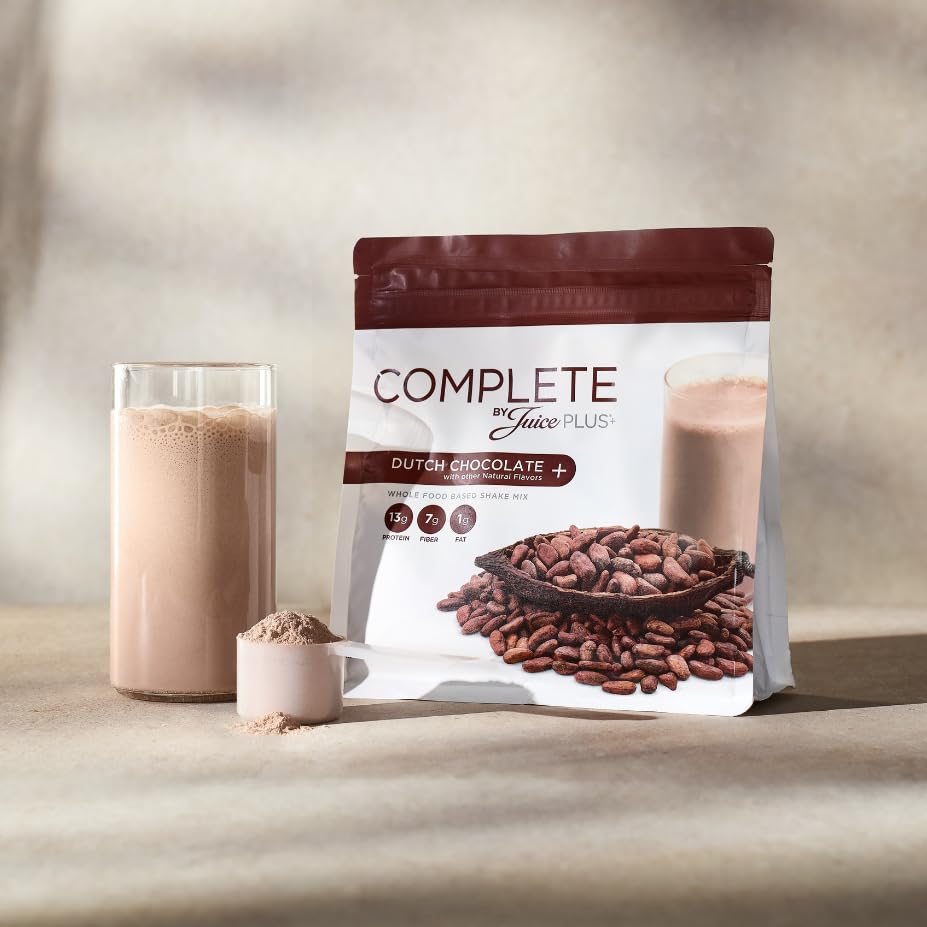 Complete by JuicePlus+ Dutch Chocolate Shakes - Plant-Based Nutrition - Whole Food Based Shake Powder with Protein, Fiber & Prebiotics - 30 Servings (2 Pouches, 15 Servings Each) Juice Plus+Au supplements