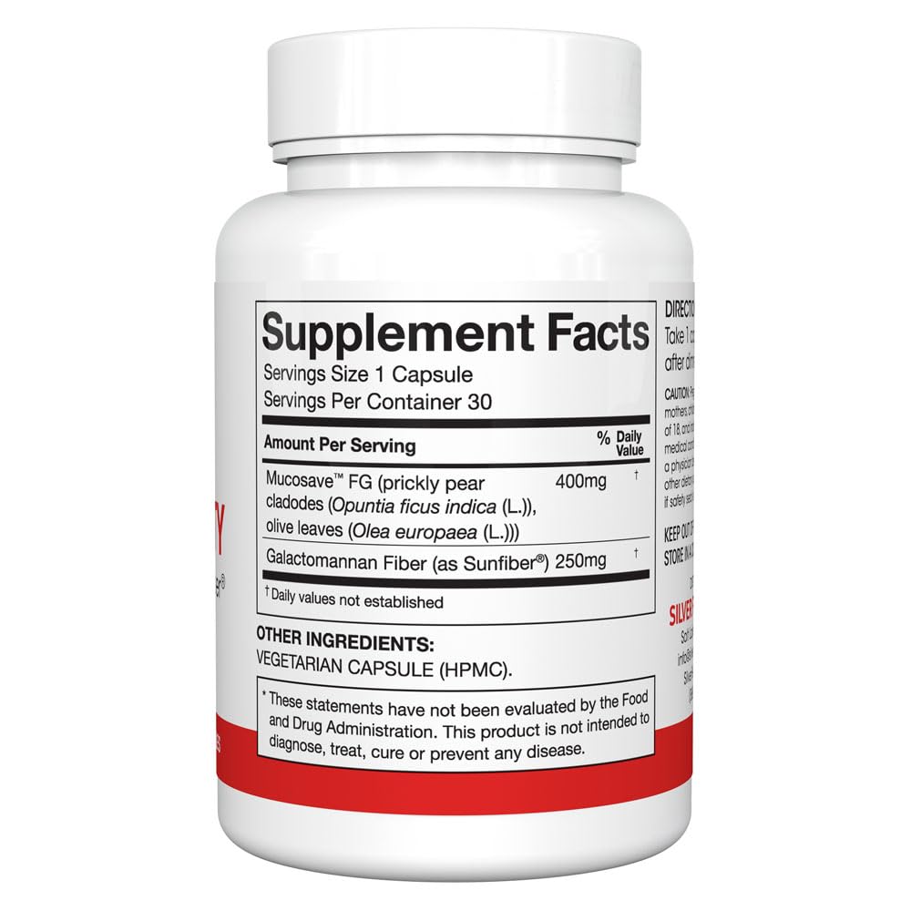 Silver Fern Regularity Digestive Supplement Capsules Brand - 1 Bottle = 30 Capsules = 30 Day Supply - Mucosave FG (Prickly Pear Polysaccharides & Olive Leaf Polyphenols) & SunFiber Silver FernAu supplements