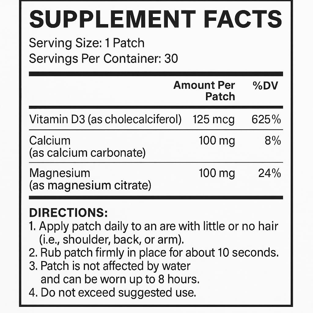 Bariatric Guru VitaBoost Supplement Patch — Vitamin D3, K2, Magnesium & Calcium Citrate Transdermal Topical Patch for Bone, Muscle & Immune Support — 30 Patches Bariatric GuruAu supplements