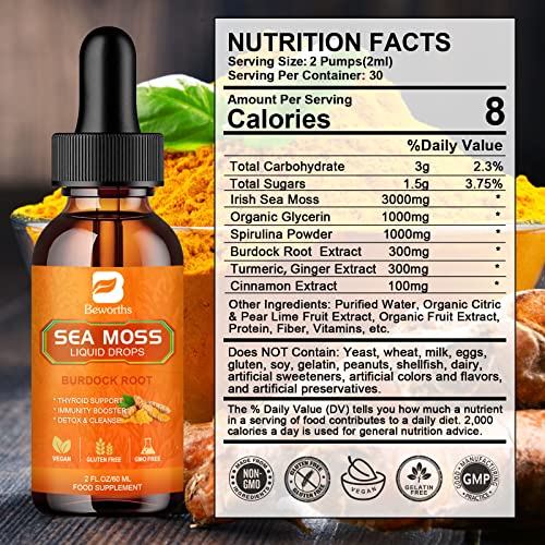 B BEWORTHS Sea Moss Liquid Drops - Organic Irish Sea Moss Raw Gel with Burdock Root B BEWORTHSUS supplements