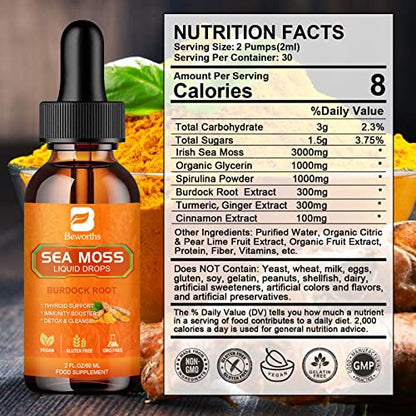 B BEWORTHS Sea Moss Liquid Drops - Organic Irish Sea Moss Raw Gel with Burdock Root B BEWORTHSUS supplements