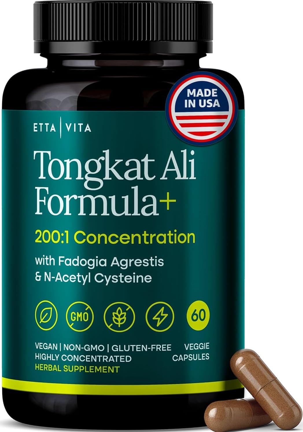 Potent Longjack - Tongkat Ali & Fadogia Agrestis Supplement for Men & Womens Energy, T Support, Lean Muscle Growth & Recovery, Hormonal Balance, Pre-Workout with Vegan NAC Liver Detox & Cleanse Etta VitaAu supplements