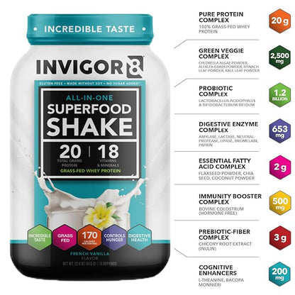 INVIGOR8 Superfood Grass Fed Whey Protein Isolate Shake French Vanilla Gluten-Free INVIGOR8US supplements