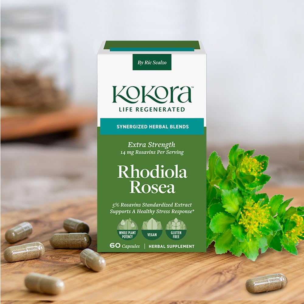 kokora Extra Strength Rhodiola Rosea – Stress Relief, Endurance & Promotes Mental & Physical Performance* - with Siberian Rhodiola, Rosavins, Organic Holy Basil - Vegan, Non-GMO - 60 Capsules kokoraAu supplements