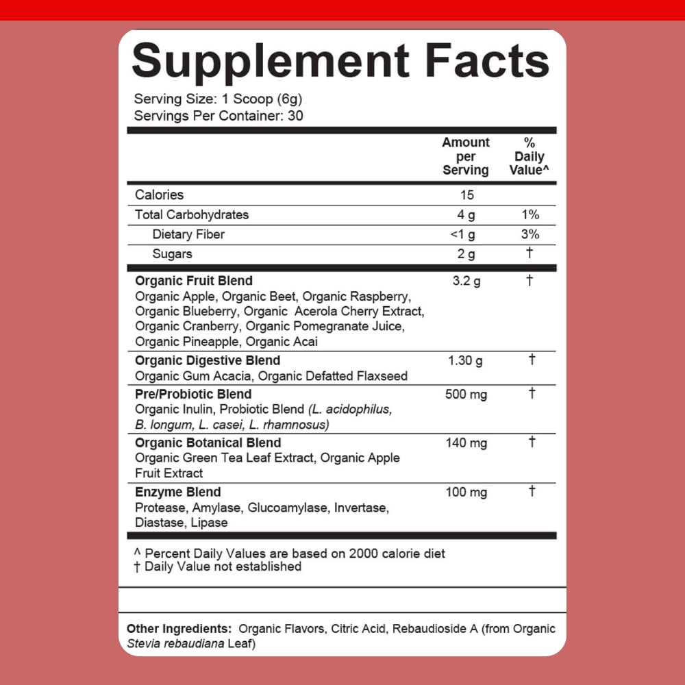Dr. Colbert, MD Organic Red Supremefood | Berry Flavored Blend | by Divine Health | 10 Organic Fruits | Probiotics | Enzymes | Herbs | Fiber | Antioxidants | Non-GMO | 30 Day Supply | 180g Divine HealthAu supplements
