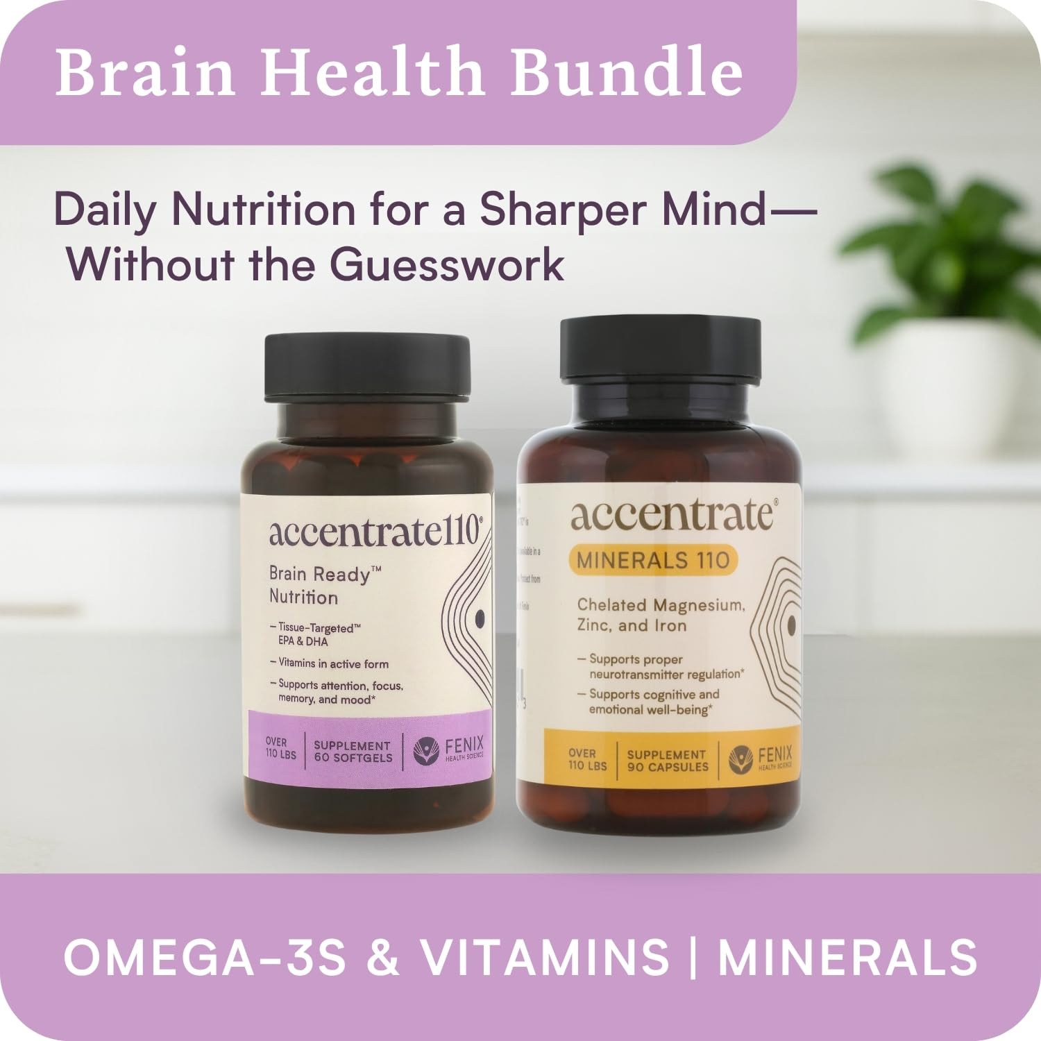Accentrate110 - Focus Supplement - Methylated Vitamin B Complex with Omega 3 Fatty Acid Supplement - L-Methylfolate, Vitamin B12, P-5-P, Riboflavin, VIT D, – 60 Softgels (1 Month Supply) AccentrateAu supplements