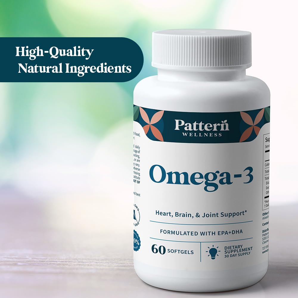 Pattern Wellness Omega 3 Softgels - Pure Fish Oil Formula - Helps Maintain Brain, Heart & Joint Health - 3rd Party Lab Tested - Non-GMO, Dairy-Free, Gluten-Free - 60 Softgels Pattern WellnessAu supplements