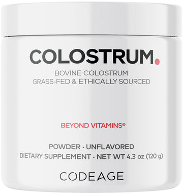 Codeage Bovine Colostrum Powder Supplement 4-Month Supply, 1000mg per Serving, Grass-Fed Ethically Sourced, Immunoglobulin-Rich Prized First Milk, Cold-Chain Pasteurized, Agglomerated, Non-GMO, 4.3 OZ CodeageAu supplements