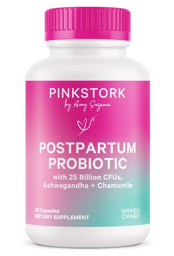 Pink Stork Probiotics for Postnatal Women - 30 Billion CFUS with Ashwagandha and Chamomile, Postpartum Essentials for Hormone Balance, Mood Support, Gut Health, Digestive Wellness, 30 Capsules Pink StorkAu supplements