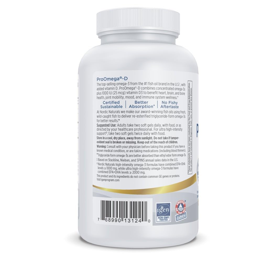 Nordic Naturals ProOmega-D, Lemon Flavor - 120 Soft Gels - 1280 mg Omega-3 + 1000 IU D3 - High-Potency Fish Oil - EPA & DHA - Brain, Eye, Heart, & Immune Health - Non-GMO - 60 Servings Nordic NaturalsAu supplements