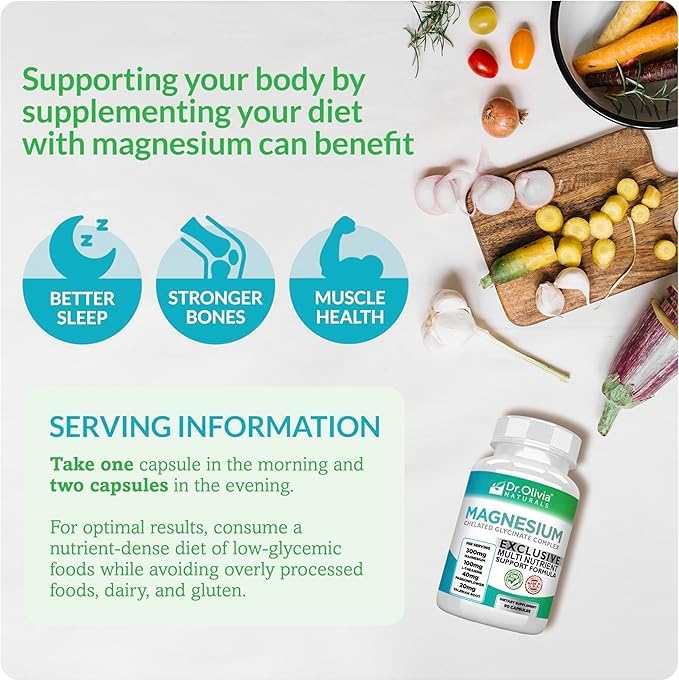 Dr. Olivia Naturals Magnesium Glycinate Complex - L-Theanine, Passionflower & Valerian Root for Sleep Support Supplement, Nerve & Muscle Health, High Absorption - 90 Vegetarian Capsules Dr. Olivia NaturalsAu supplements