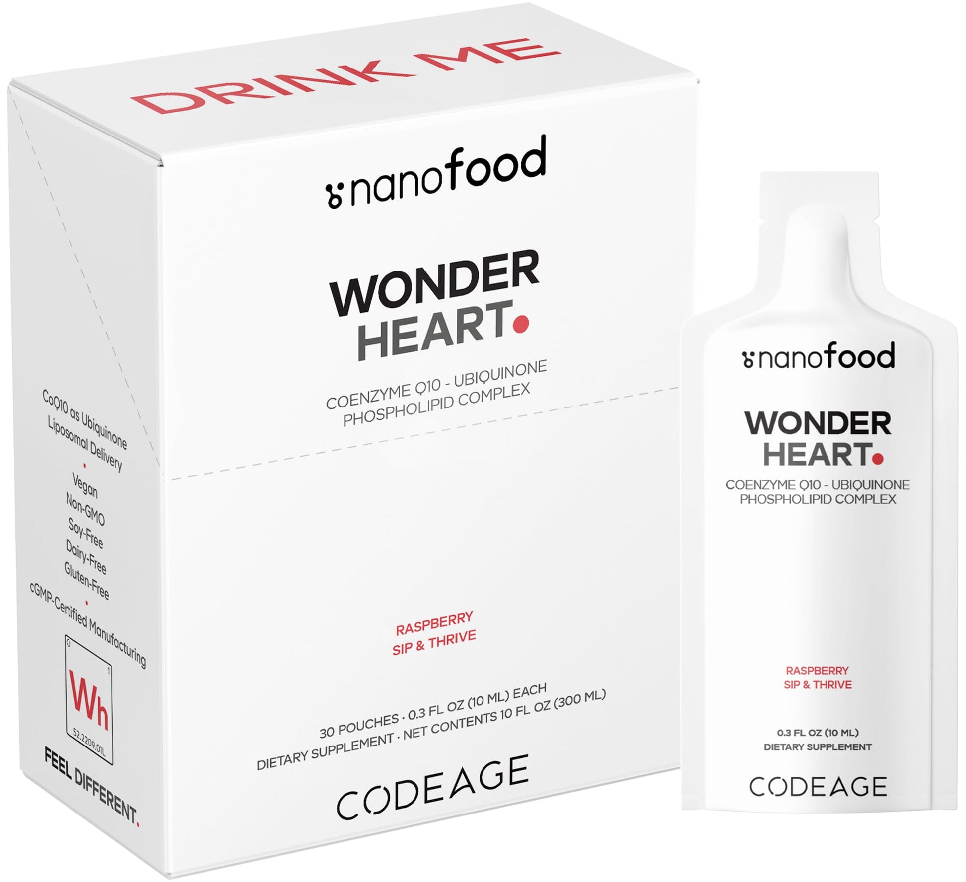 Codeage Wonder Heart Liquid CoQ10 Liposomal Ubiquinone Supplement, Coenzyme Q10 Heart Vitamins, Non-GMO Sunflower Phosphatidylcholine Vegan Blend, Raspberry Flavored Softgel, Pack of 30 Pouches CodeageAu supplements
