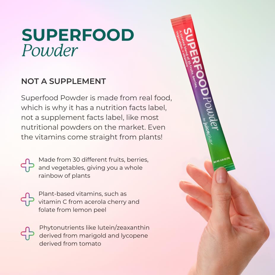Juice Plus+ - Superfood Powder - Drink with 30 Fruits Berries Veggies Plant Vitamins for Refreshing Immune Wellness Boost - 30 Stick Packs Juice Plus+Au supplements