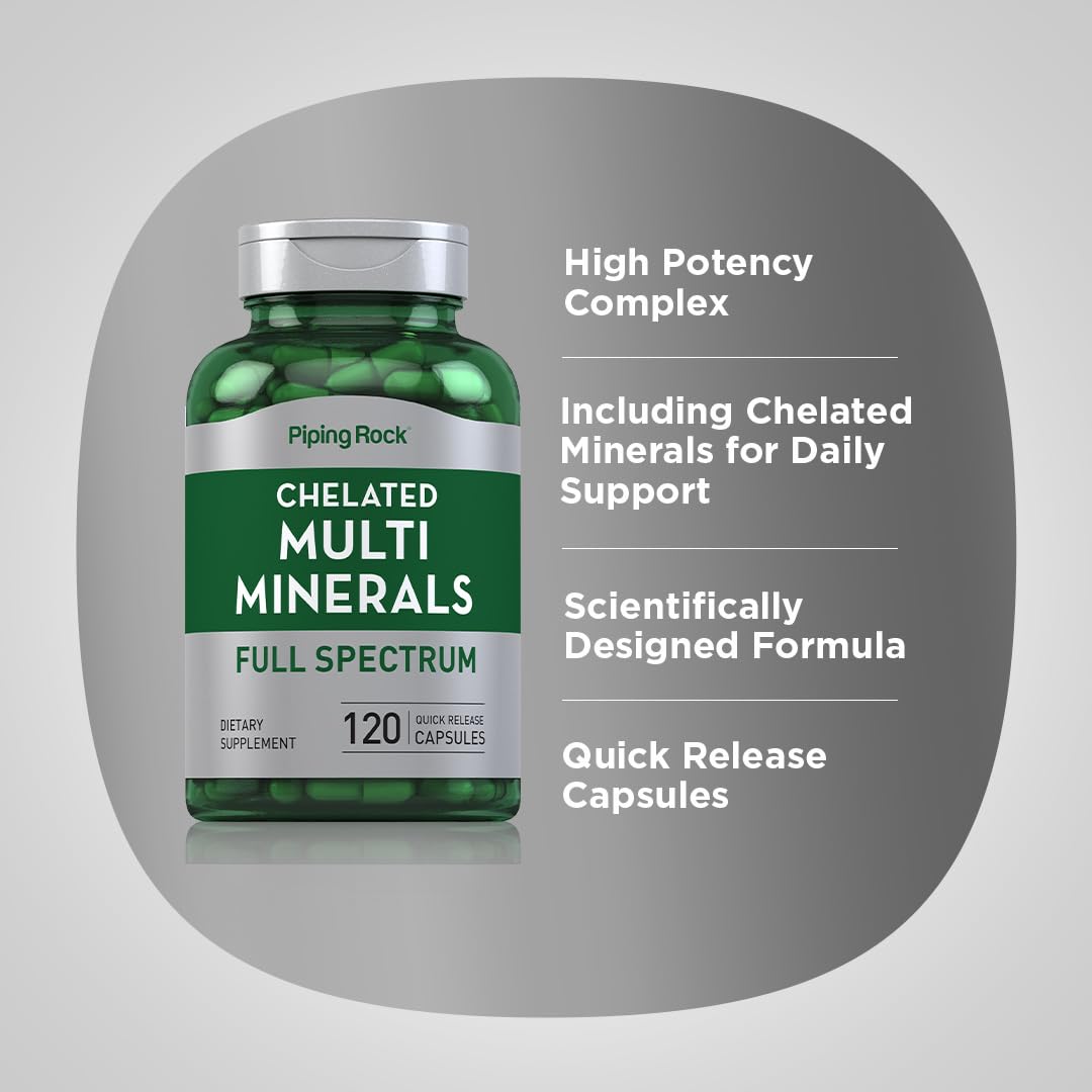 Piping Rock Mega Multi Mineral Chelated Supplement | 120 Capsules | for Men and Women | Iron Free | Non-GMO, Gluten Free Piping RockAu supplements