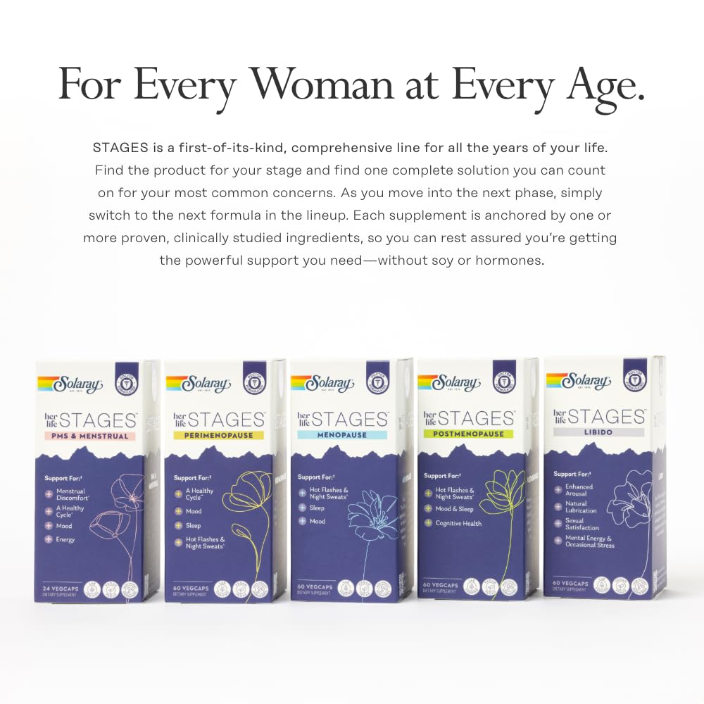 SOLARAY Postmenopause her Life Stages - Post Menopause Supplements for Women with Resveratrol - Vegan and Made Without Hormones - 60-Day Guarantee - Vegan, Lab Verified - 30 Servings, 60 VegCaps SOLARAYAu supplements