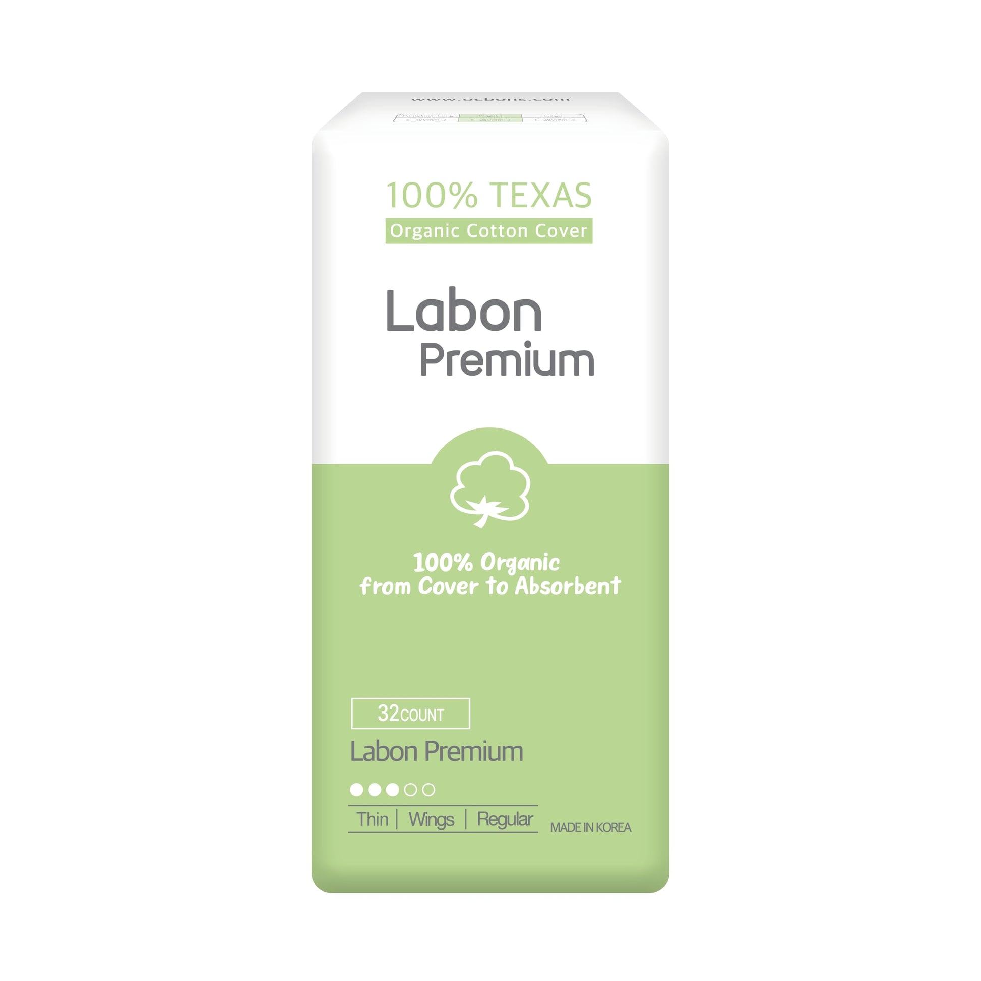 LABON Premium Vegan Organic Sanitary Pads (Regular, 25cm, 32 Counts) - 100% Organic Cotton Cover OCBONAu supplements