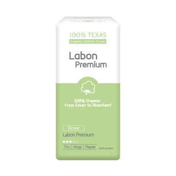 LABON Premium Vegan Organic Sanitary Pads (Regular, 25cm, 32 Counts) - 100% Organic Cotton Cover OCBONAu supplements