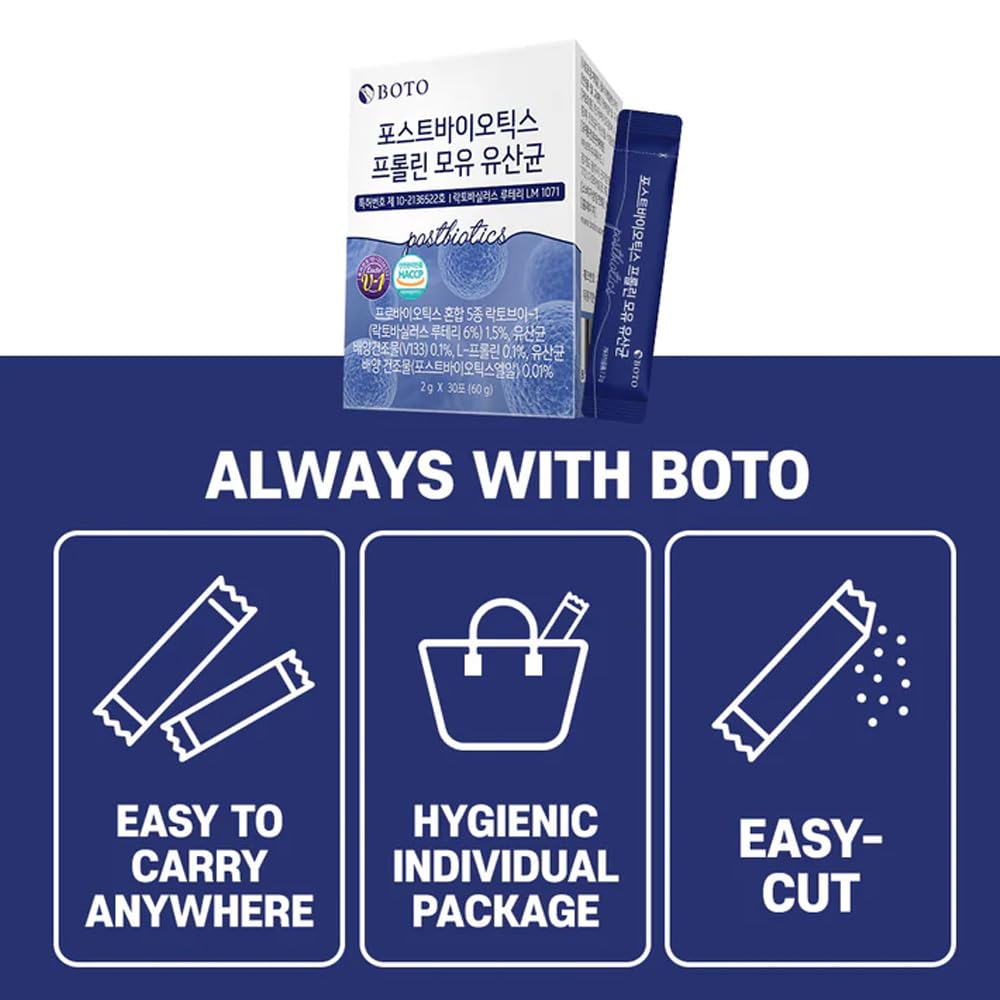 ZIOSTAND BOTO Korean Care it Probiotics Natural Prebiotics Proline Breast Milk Lactobacillus, Colon Cleanse, Immunity Support - 1 Month (30 of Pack, PostBiotics) ZIOSTANDAu supplements