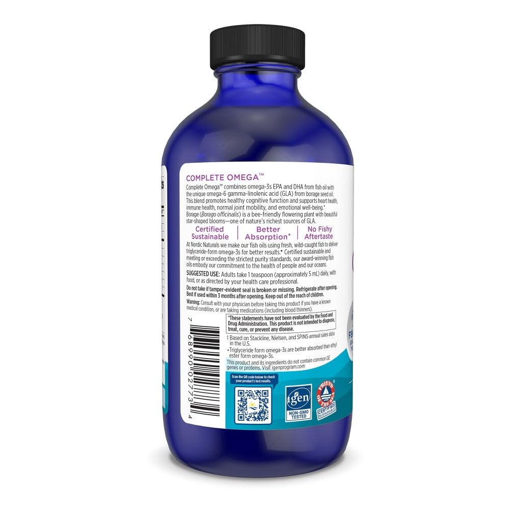 Nordic Naturals Complete Omega, Lemon Flavor - 8 oz - 1270 mg Omega-3 - EPA & DHA with Added GLA - Healthy Skin, Cognition, Positive Mood - Non-GMO - 48 Servings Nordic NaturalsAu supplements